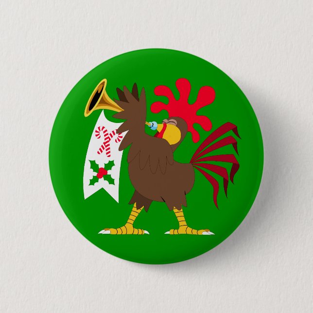 Badge Rond 5 Cm Coq de Noël (Devant)