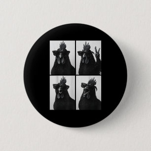 Badge Rond 5 Cm Coq Drôle Avec Lunettes Photobooth Selfie Ferme 