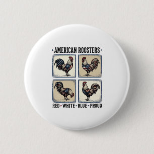 Badge Rond 5 Cm Coqs Américains Modèle de Chemise Patriotique Vint