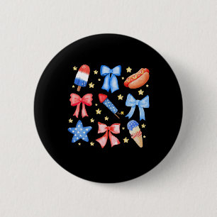 Badge Rond 5 Cm Coquette 4 juillet Blue Red Bows Stars