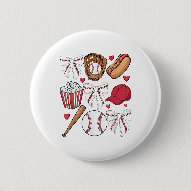 Badge Rond 5 Cm Coquette Baseball Femmes Bow Baseball Filles Cheer (Devant)