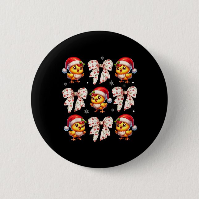 Badge Rond 5 Cm Coquette Bow Funny Poulet de Noël Animal de ferme  (Devant)