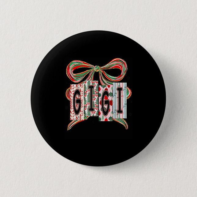 Badge Rond 5 Cm Coquette Bow Merry Christmas Gigi Grandma Xmas Paj (Devant)