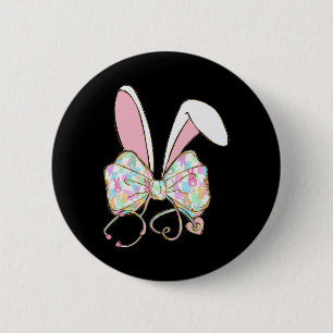 Badge Rond 5 Cm Coquette Bow Stethoscope Nurse Joyeux Lapin de Pâq