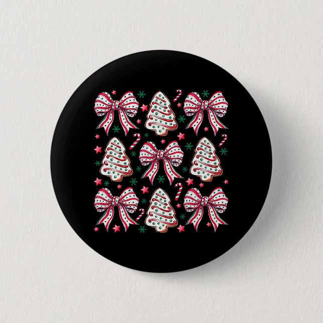 Badge Rond 5 Cm Coquette Bow Tree Cake Sucre de canne Joyeux Noël (Devant)