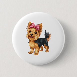Badge Rond 5 Cm Coquette Bow Yorkshire Terrier Chien Yorkie Maman
