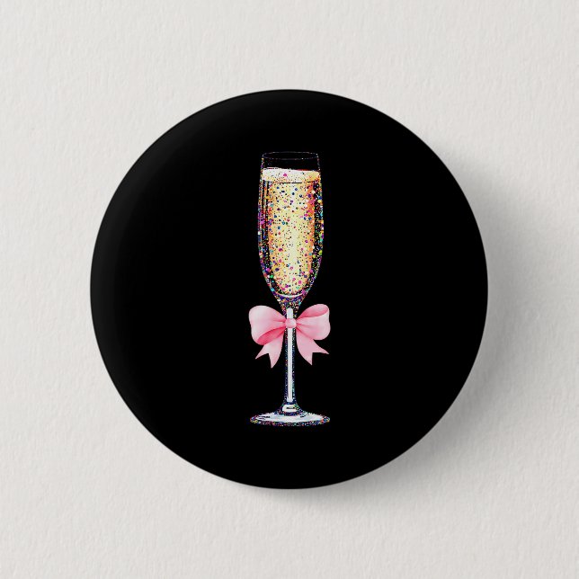 Badge Rond 5 Cm Coquette Champagne Gl Happy New Year 2026 Party Wo (Devant)