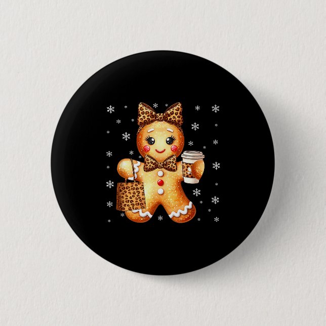Badge Rond 5 Cm Coquette Cute Gingerbread Leopard Bow Christmas Gi (Devant)