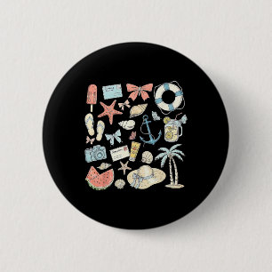 Badge Rond 5 Cm Coquette Été Plage Côtière Ensemble Famille Vaca