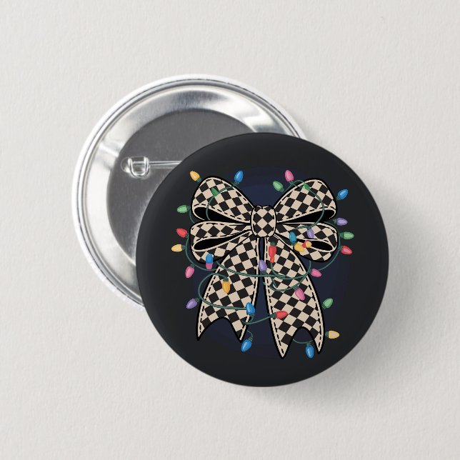 Badge Rond 5 Cm Coquette Feux de Noël Bow Joyeux Noël (Devant & derrière)