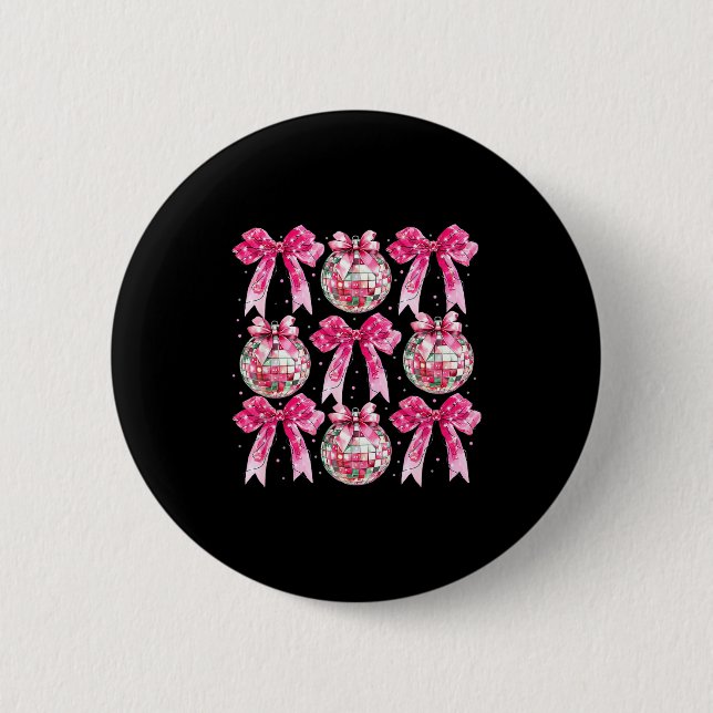 Badge Rond 5 Cm Coquette New Year 2026, Retro New Years, Disco Bal (Devant)