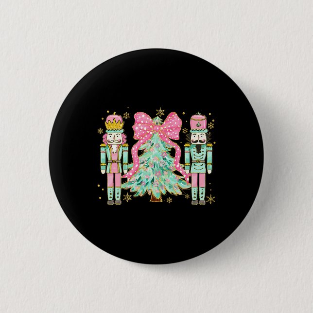 Badge Rond 5 Cm Coquette Pink Bow Nutcracker Arbre de Noël Preppy (Devant)