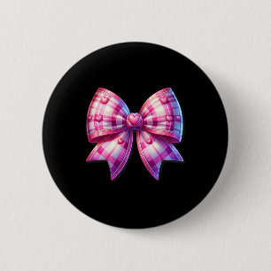 Badge Rond 5 Cm Coquette Pink Et White Bow Plaid Valentine Bow Wi