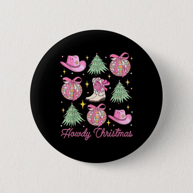 Badge Rond 5 Cm Coquette rose de Noël Bow Xmas Tree (Devant)