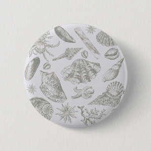 Badge Rond 5 Cm Coquillage gris sauge doux croquis Antique Nature