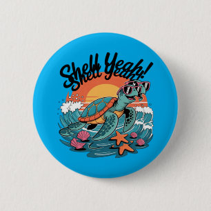 Badge Rond 5 Cm Coquillage Ouais Mignon Tortue Océan Plage Pun Été