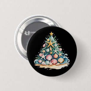Badge Rond 5 Cm Coquillages Sapin de Noël Océan Eau Étoile de mer 