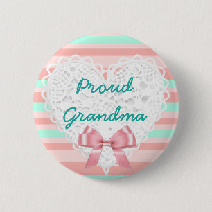 Badge Rond 5 Cm Corail et bouton fier turquoise de baby shower de