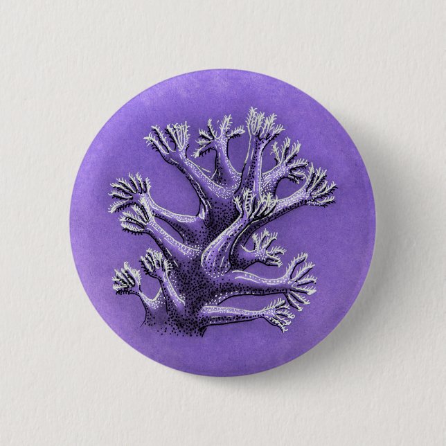 Badge Rond 5 Cm Corail Reef Purple Marine Biologie Art (Devant)