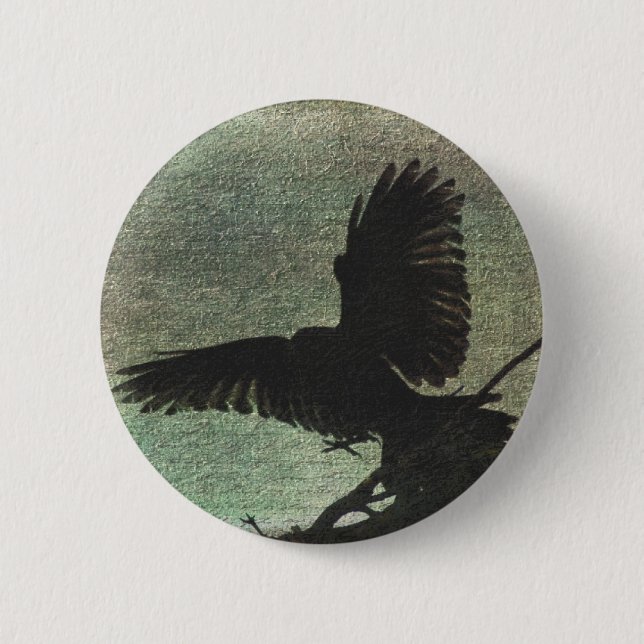 Badge Rond 5 Cm Corbeau (Devant)