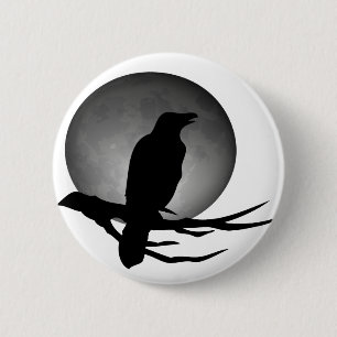 Badge Rond 5 Cm corbeau lune