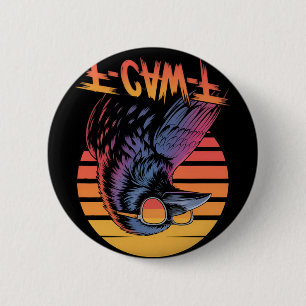 Badge Rond 5 Cm Corbeau noir F-caw-f Vintage Gothique Humour Adult