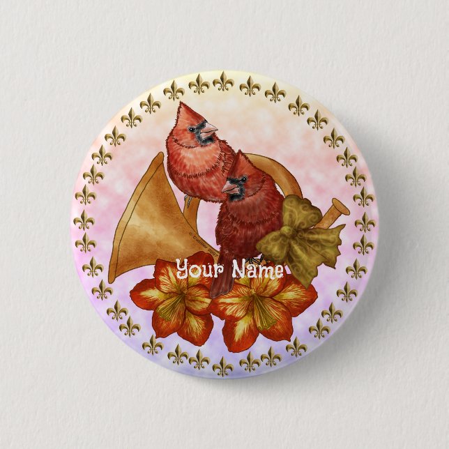 Badge Rond 5 Cm Corbeaux à tête rouge corne  (Devant)