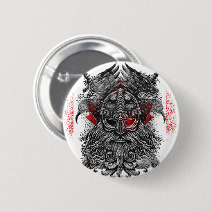 Badge Rond 5 Cm Corbeaux d'Odin épées Mythologie Viking drapeau Ca