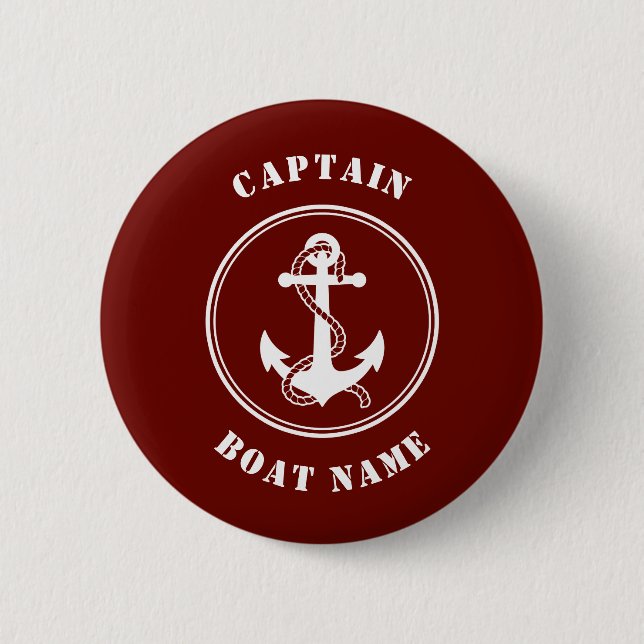 Badge Rond 5 Cm Corde d'Ancres nautiques Nom du bateau du capitain (Devant)