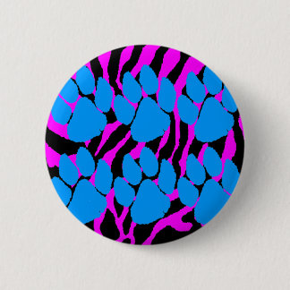 Badge Rond 5 Cm COREY TIGER 80s RETRO BLUE CLAWS PINK STRIPES