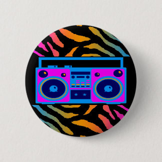 Badge Rond 5 Cm COREY TIGER 80s RETRO BOOMBOX TIGER STRIPES
