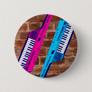 Badge Rond 5 Cm Corey Tiger 80's Retro Keytar Brick Wall