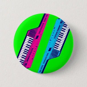 Badge Rond 5 Cm Corey Tiger 80's Retro Keytar rose & bleu