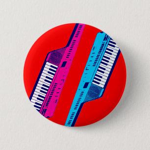 Badge Rond 5 Cm Corey Tiger 80's Rétro Keytar Rose & Bleu