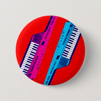 Badge Rond 5 Cm Corey Tiger 80's Rétro Keytar Rose & Bleu