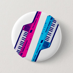 Badge Rond 5 Cm Corey Tiger 80's Retro Keytar rose & bleu