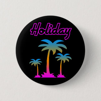 Badge Rond 5 Cm COREY TIGER 80s RETRO PALMIERS HOLIDAY ISLAND