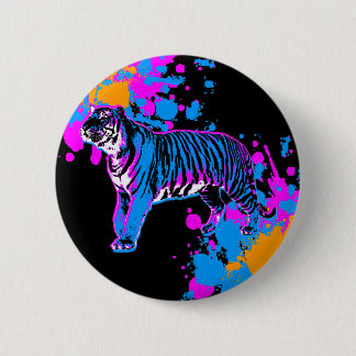Badge Rond 5 Cm Corey Tiger 80s Retro Tiger Splatter Pin