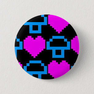 Badge Rond 5 Cm Corey Tiger 80s Vintage Gamer Hearts Champignons