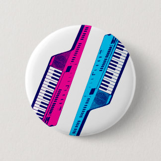 Badge Rond 5 Cm Corey Tiger Keytar Rétro Années 80 Rose & Bleu