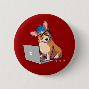 Badge Rond 5 Cm Corgi 2 de hippie (sans texte)