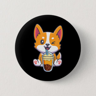Badge Rond 5 Cm Corgi Boire Boba Bubble Thé Boire Chien Anime Kaw