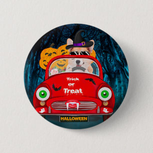 Badge Rond 5 Cm Corgi Chien Conduite voiture effrayant Halloween