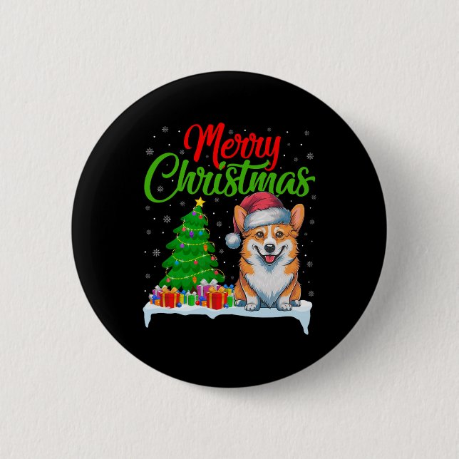 Badge Rond 5 Cm Corgi Chien Feux de Noël Feux de Noël Fantastique  (Devant)