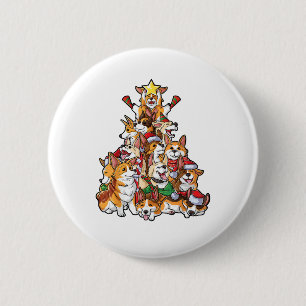 Badge Rond 5 Cm Corgi Christmas Tree Chien Père Noël Joyeux Corgma