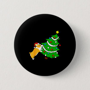 Badge Rond 5 Cm Corgi drôle poussant l'arbre de Noël Xmas Maman Ch
