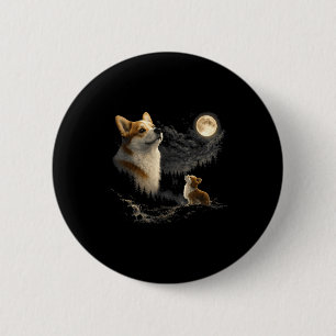 Badge Rond 5 Cm Corgi hurlant à la lune vintage 90s drôle de chien