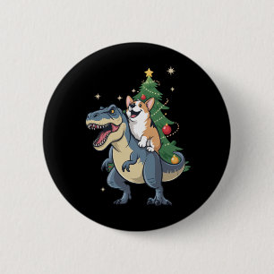 Badge Rond 5 Cm Corgi Noël Dinosaur Arbre Rex Fêtes Noël