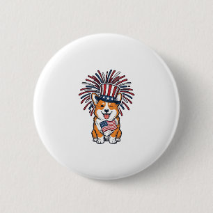 Badge Rond 5 Cm Corgi Patriote Feu d'Artifice Chien Vector Design_