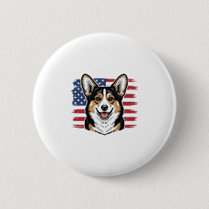 Badge Rond 5 Cm Corgi Patriotique Drapeau Américain Design Vectori